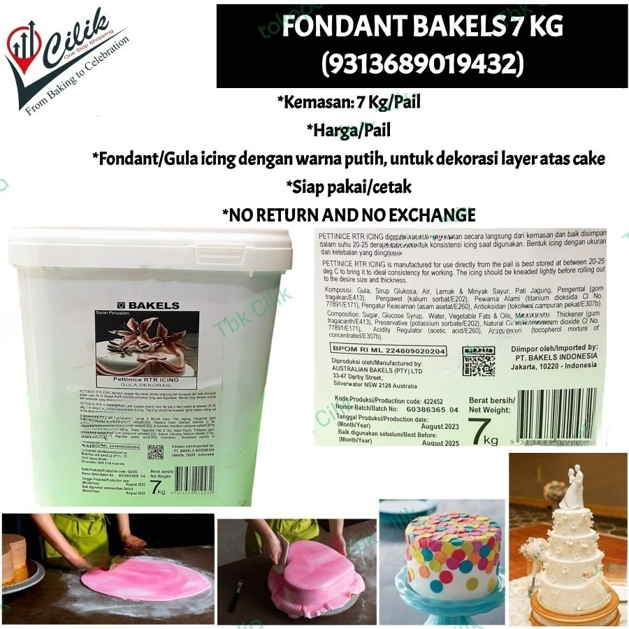

fondant+bakels+7 kg+gula+icing+dekor+kue+cupcake+cetak+topping+makanan