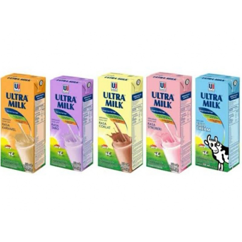 

ultra milk susu UHT 200ml coklat strobery full cream karamel taro