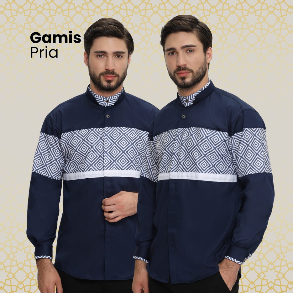 Baju Taqwa Lengan Panjang Motif Kombinasi Polos Busana Muslim Manset President - Gamis Pria