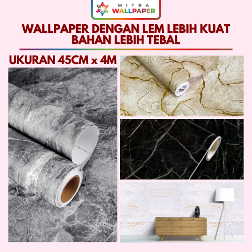 Wallpaper Stiker Dinding Ruang Tamu Motif Tekstur Marmer Black And White Gold Krem Silver Aesthetic