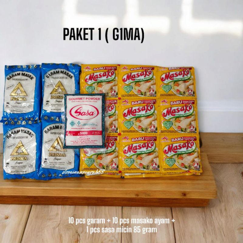 

PAKET HEMAT 16 RIBUAN 10 PCS GARAM 100 GRAM + 10 PCS MASAKO / ROYCO + 1 PCS SASA MICIN 85 GRAM / GARAM / GAREM / BUMBU DAPUR