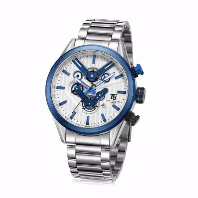 Jam Tangan Pria T5 H 3628G Original Chronograph Tanggal Aktif Strap Stainless Steel Inc.Box Bergaran