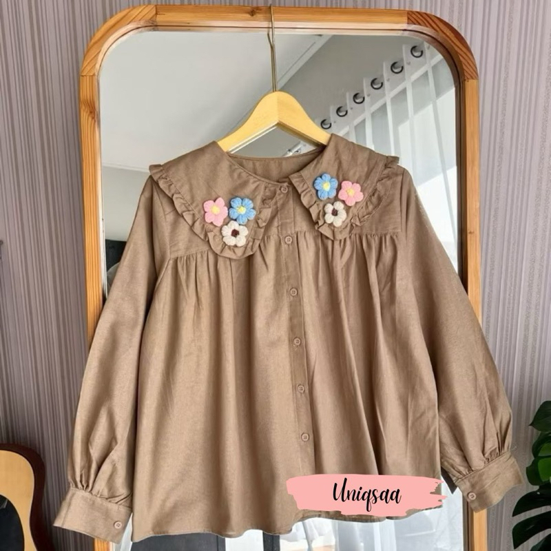 Mechan Shirt / Kemeja Wanita Lengan Panjang Matt Linen Korean Style / Blus Kerja Putih