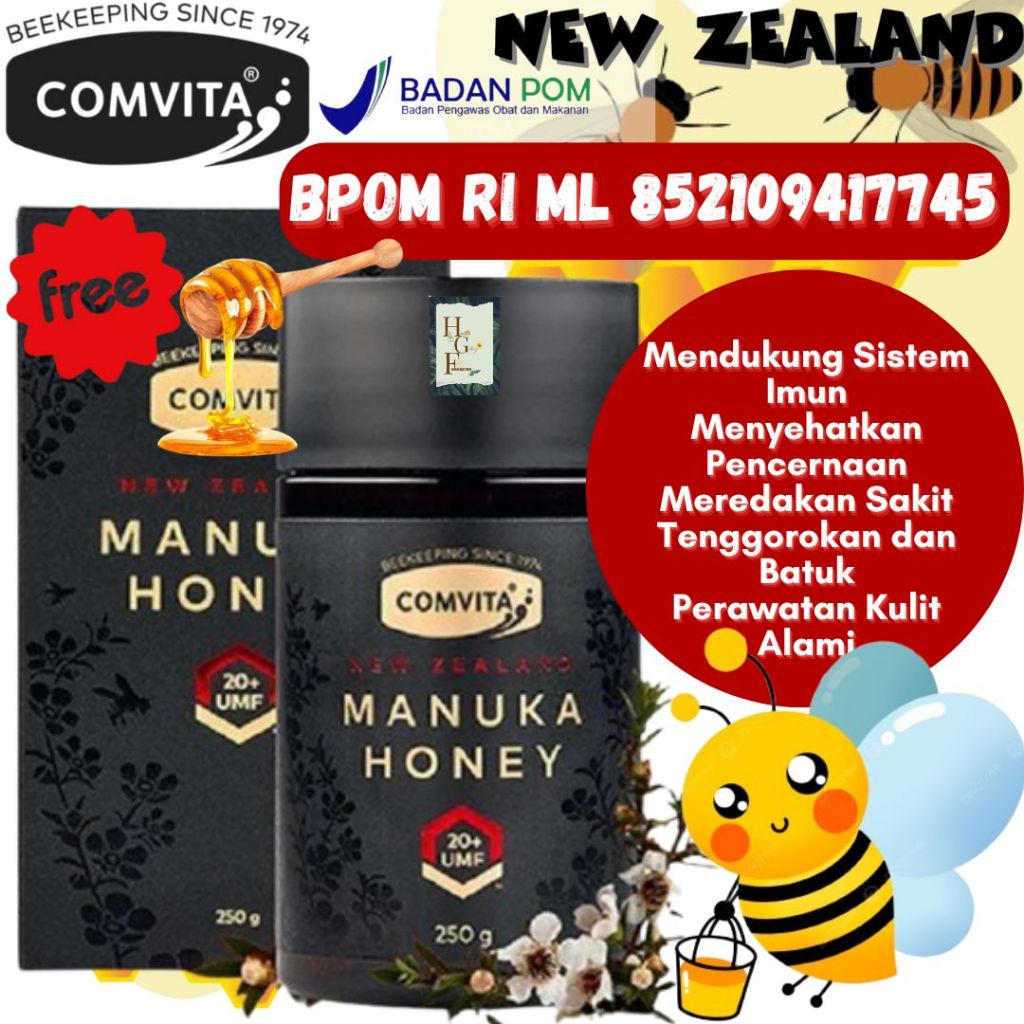 

Comvita manuka Honey UMF 20+ 250g Free Sendok Madu Kayu