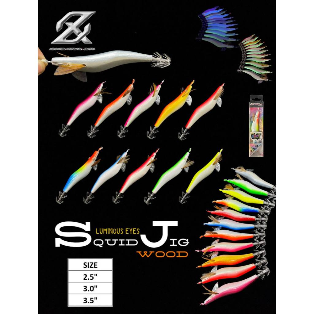 AXZ Luminous Eyes Squid Jig Wood | Umpan Pancing Cumi Glow Kayu 2.5" 3.0" 3.5"