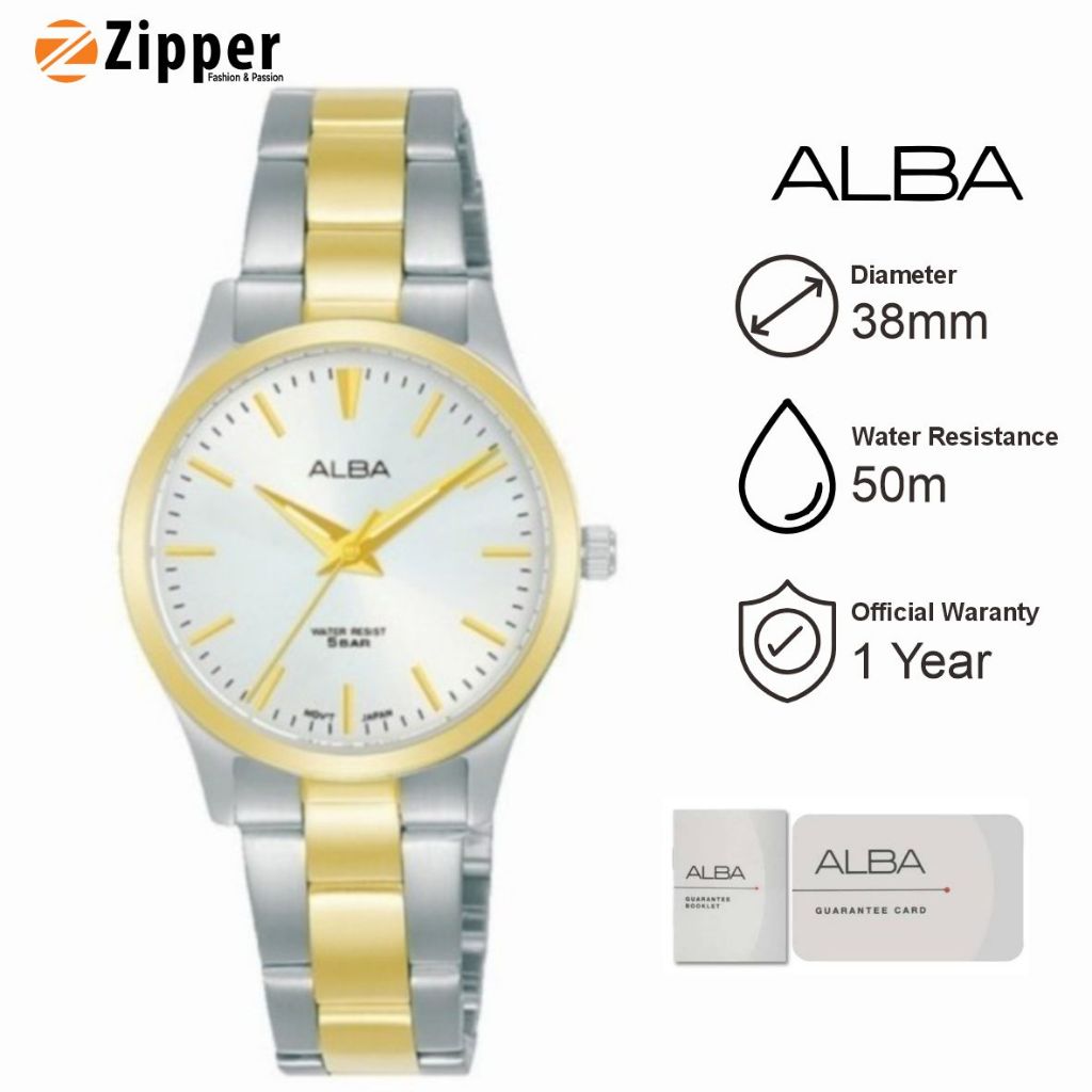 Jam Tangan Wanita Alba arsz12 Silver Gold Stainless Steel
