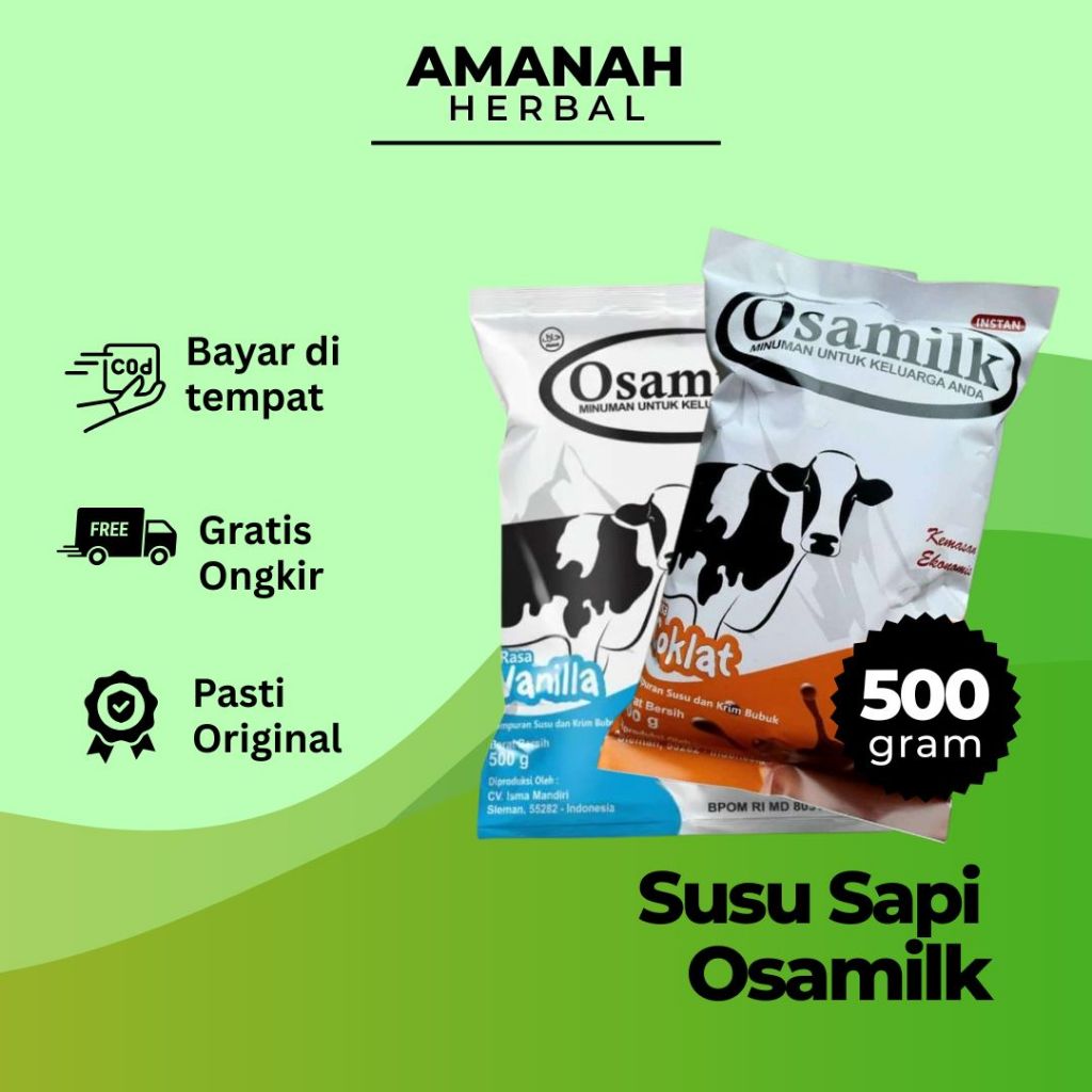 

Osamilk - Susu Sapi 500g Rasa Cokelat dan Vanilla | Susu keluarga dan penambah berat badan