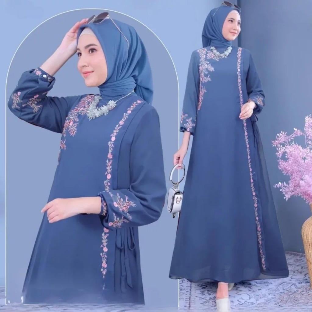 Dress Wanita Kekinian Model Terbaru Ganisha Dress KF Bahan Ceruty Babydoll Full Furing Mix Bordir Si