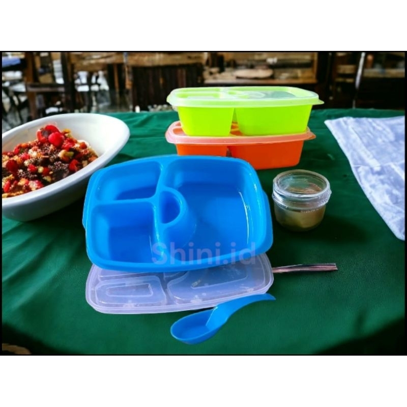 Kotak tempat makan lunchbox bontot ompreng nina sekat 4 sendok