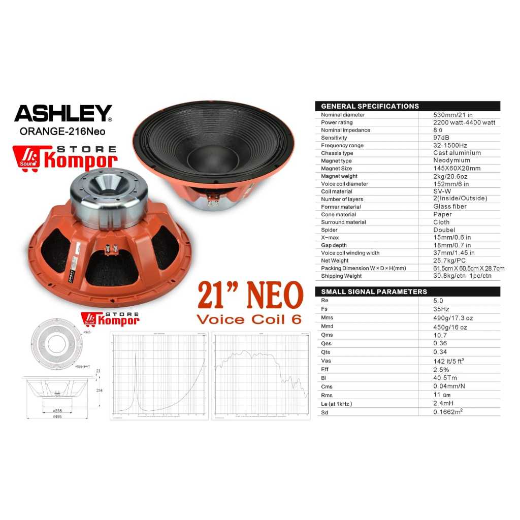 Speaker ASHLEY ORANGE 216NEO Coil 6 Original 21 inch