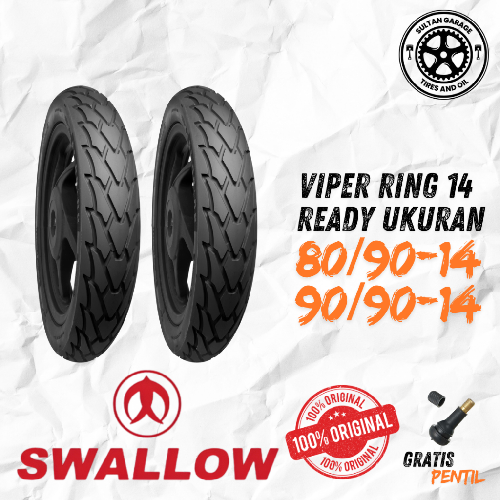 SEPASANG / SATUAN BAN MOTOR MATIC SWALLOW VIPER Ring 14 TUBELESS DEPAN BELAKANG BEAT MIO VARIO GENIO