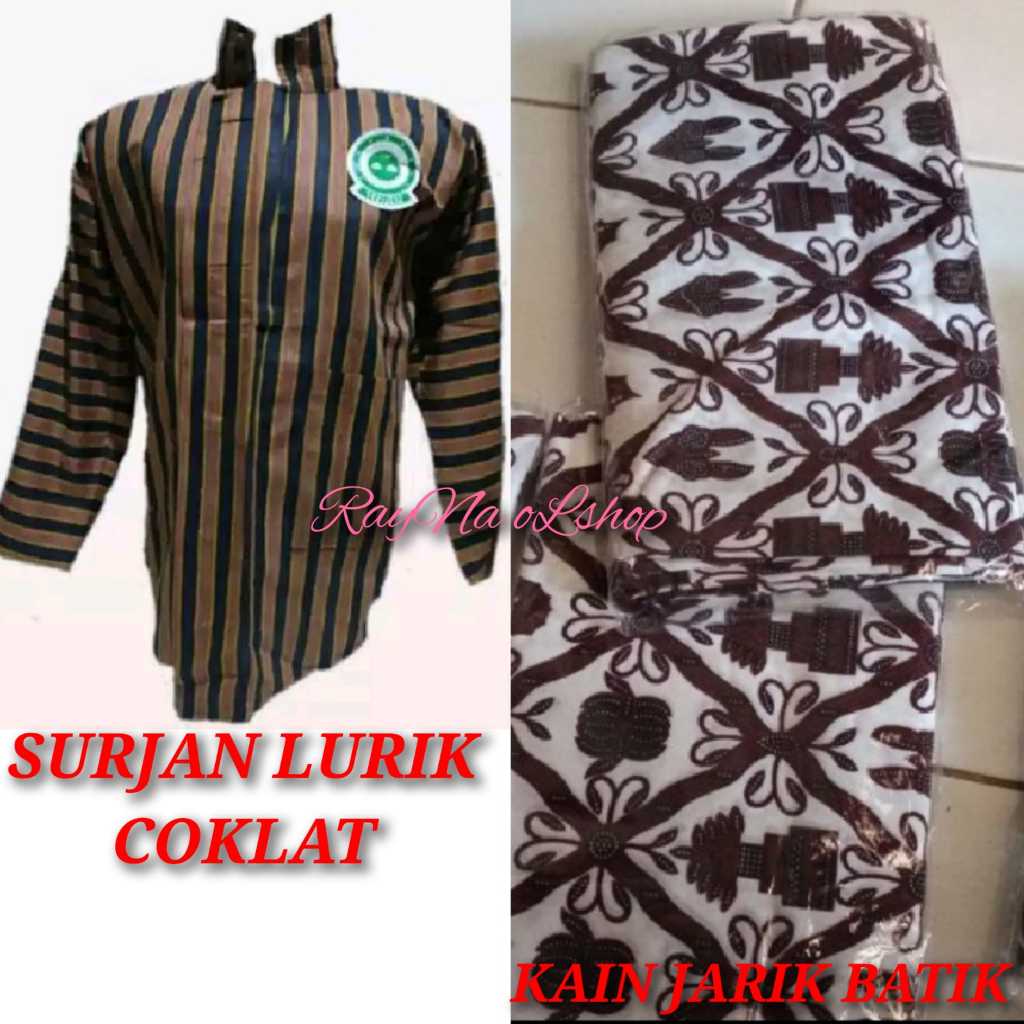 SURJAN LURIK COKLAT + KAIN JARIK | PAKAIAN TENUN PRIA/LAKI MODERN KLASIK KHAS TRADISIONAL JAWA SOLO 