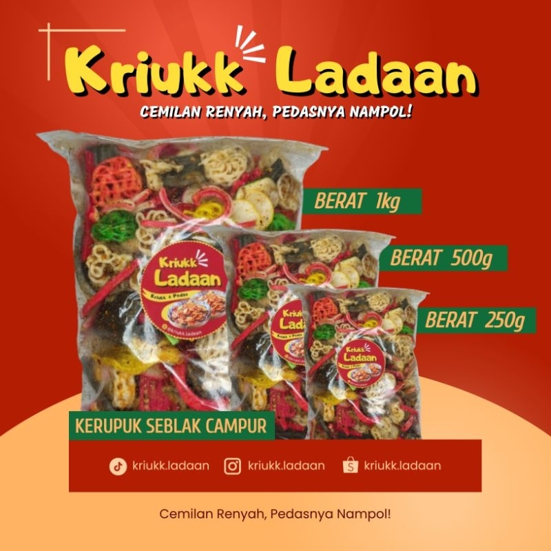 

KERUPUK SEBLAK CAMPUR MIX PEDAS DAN DAUN JERUK KRIUKK LADAAN | SNACK RENYAH & PEDAS | 250g-1kg