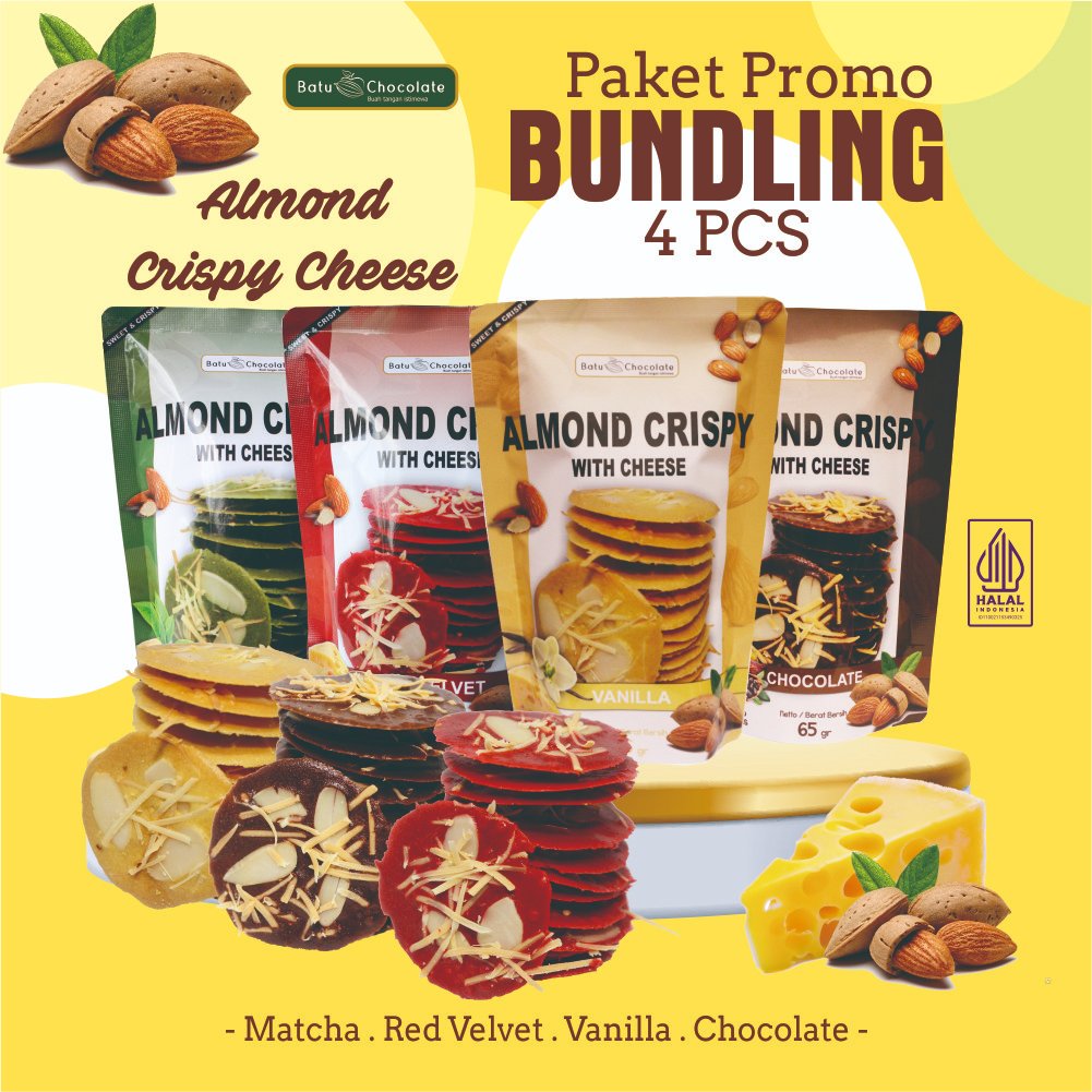 

Batu Chocolate - Paket Almond Crispy Cheese Isi 4 pcs Mix - Oleh Oleh Khas Malang