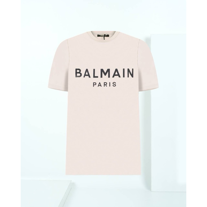 BALMAIN TSHIRT BEIGE LOGO BLACK FOR MEN