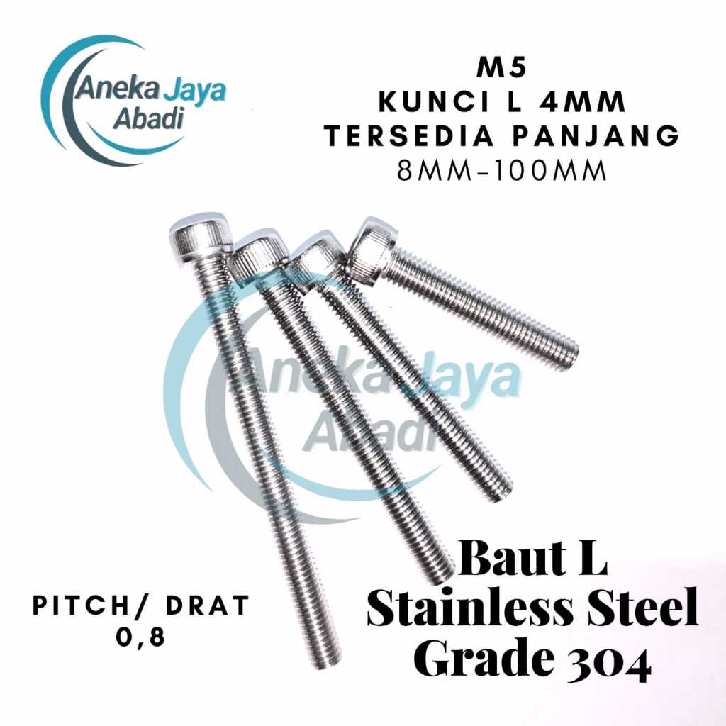 Baut L M5 SS304 Panjang 8mm - 100mm Baud L M5x8mm - M5x100 Stainless Steel 304