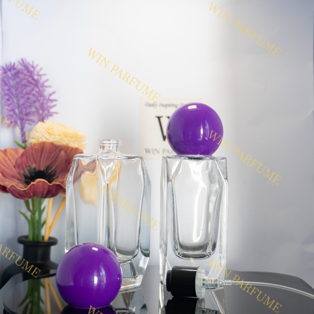 Botol Parfume Mewah 50ml Crystal Diamond Semi Press Tutup Bulat Purple Ring Spray Hitam