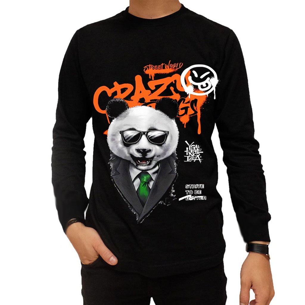 KAOS LENGAN PANJANG PRIA DISTRO KEREN PANDA / T-SHIRT PRIA / BAJU KAOS TANGAN PANJANG COWOK DEWASA