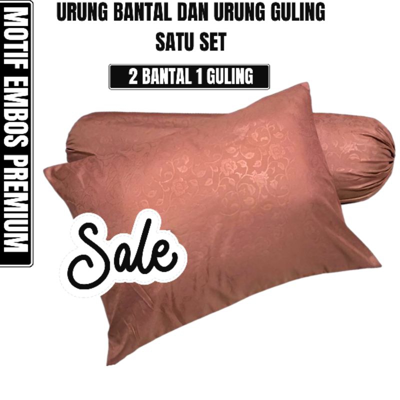 Urung Sarung Bantal Dan Guling Isian Kapuk Satu Set 2 Bantal 1 Guling Motif Embos Premium