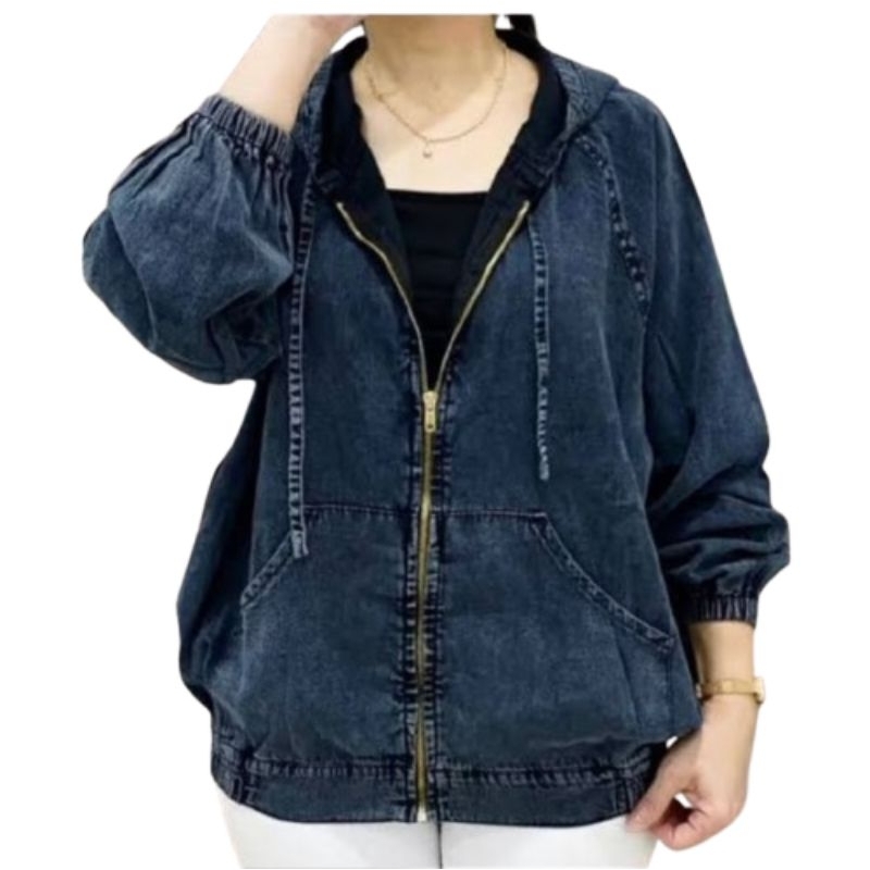 Jaket Jens Hoodie Sleting Wanita Ld 114 Kekinian