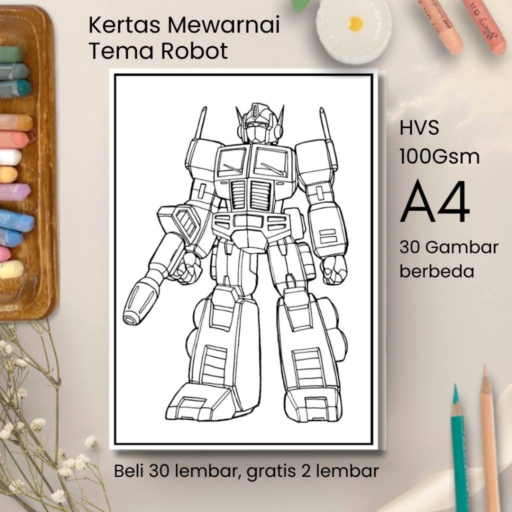 30 Gambar Kertas mewarnai anak / Coloring / Sketa Tema Robot