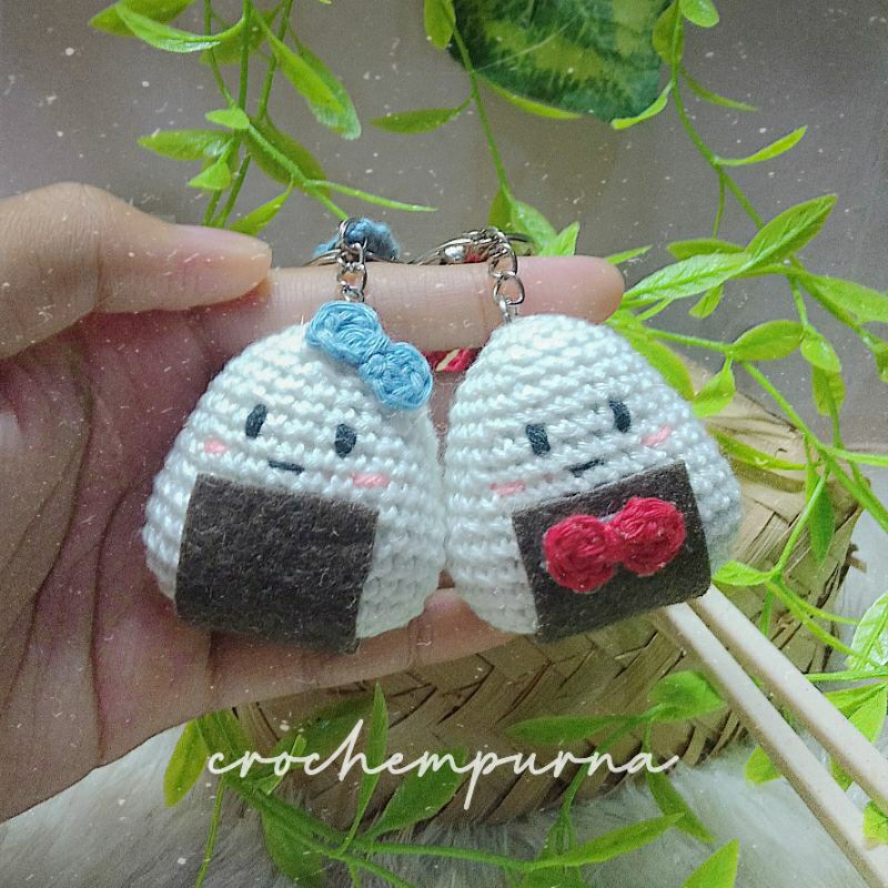 Onigiri Crochet Keychain | Gantungan rajut onigiri | Gantungan Tas Lucu |