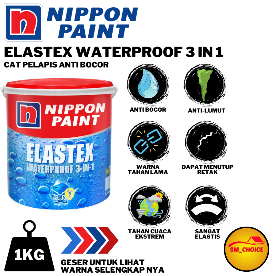 NIPPON PAINT ELASTEX 1KG ELASTEX WATERPROOF 3 IN 1 1KG CAT ANTI BOCOR WARNA PASTEL