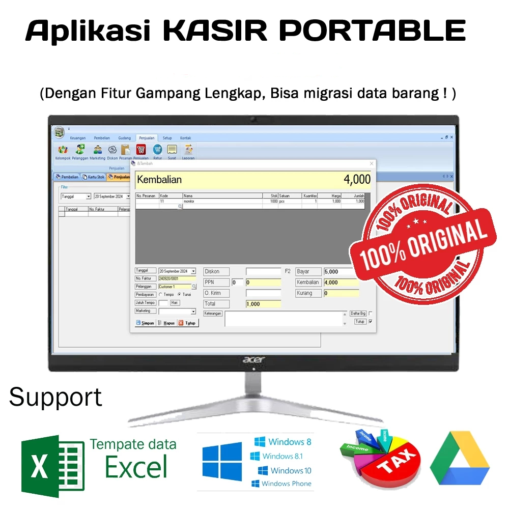 SOFTWARE PEMBUKUAN TOKO KASIR DAN PENJUALAN MINIMARKET (Portable Simple)