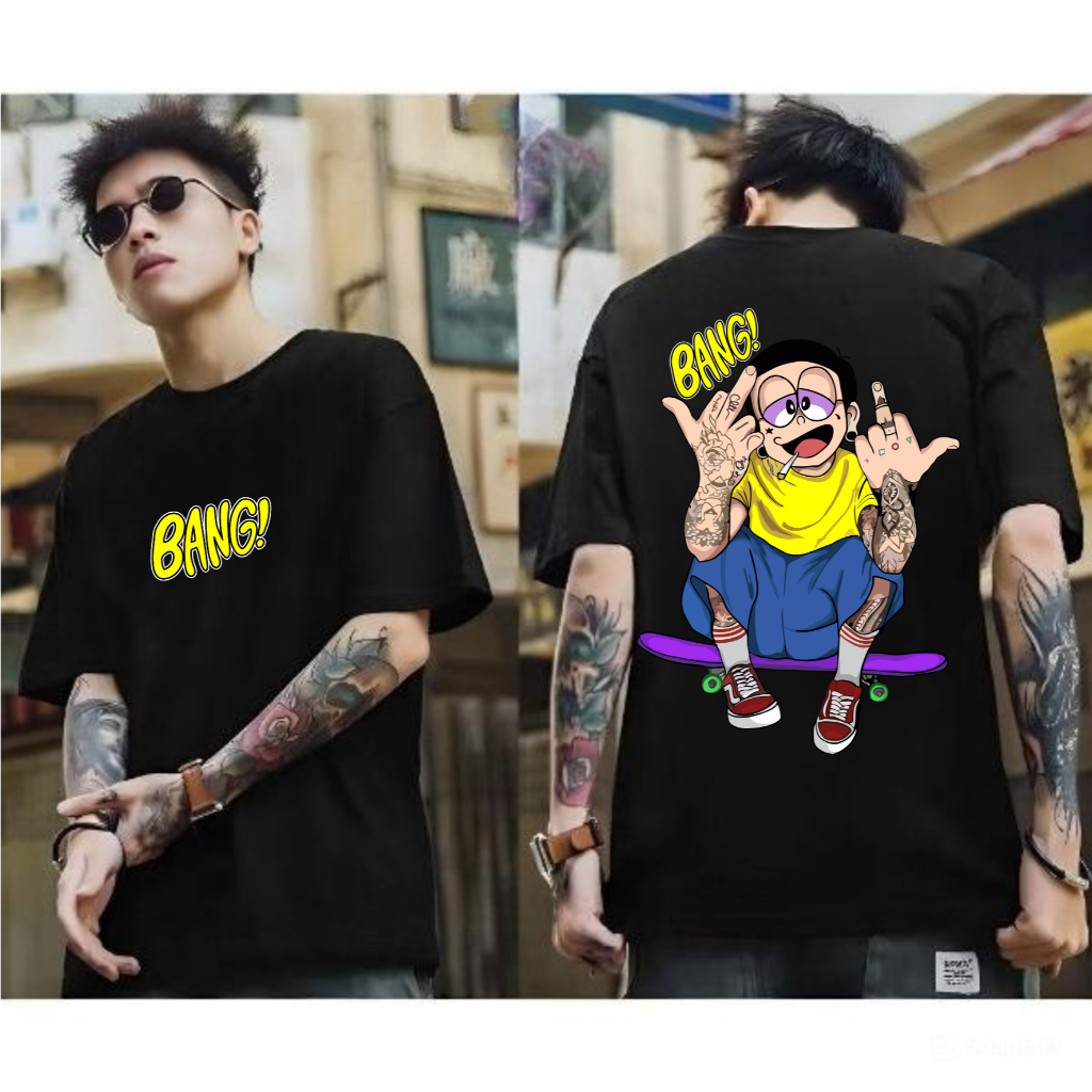 Baju Kaos Distro Pria Dewasa Motif Nobita Bang / Kaos Premium Lengan Pendek / Kaos Trendy Pria
