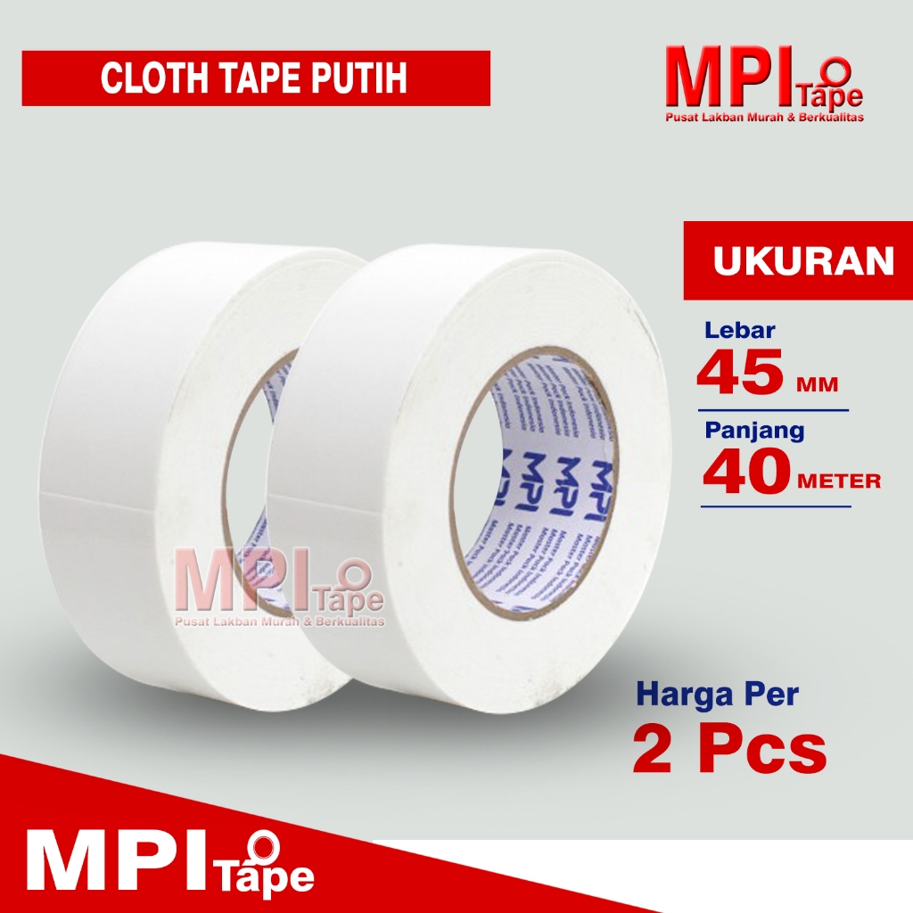 

2 PCS - Cloth Tape Putih Susu 45mm x 40m - Lakban Kain Putih Susu 2 INCH - Master Pack Indonesia