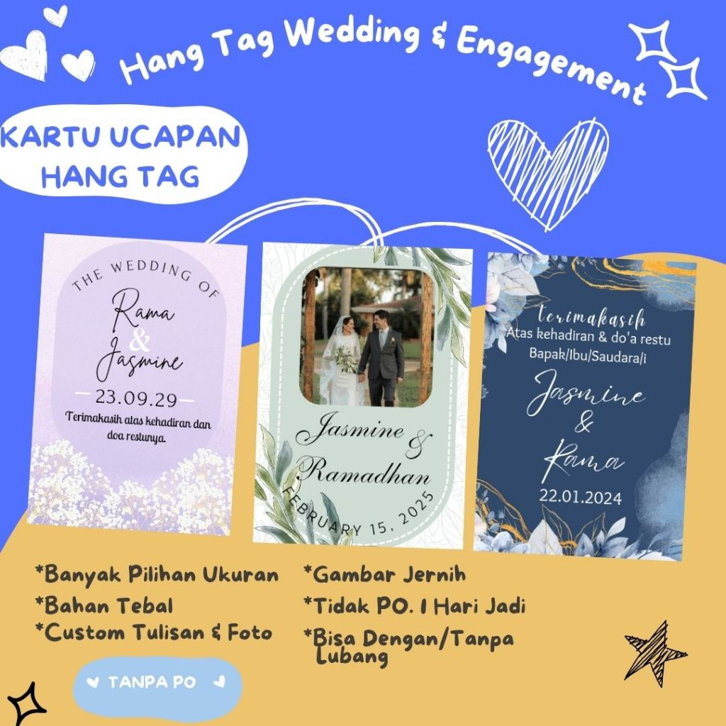 Kartu Ucapan Terimakasih Pernikahan 5x8CM Wedding Engagement HangTag Souvenir Pernikahan Custom Foto