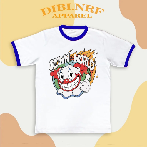 KAOS RINGER TEE CLOWN WORD UNISEX - TSHIRT BAJU DEWASA FREE CUSTOM
