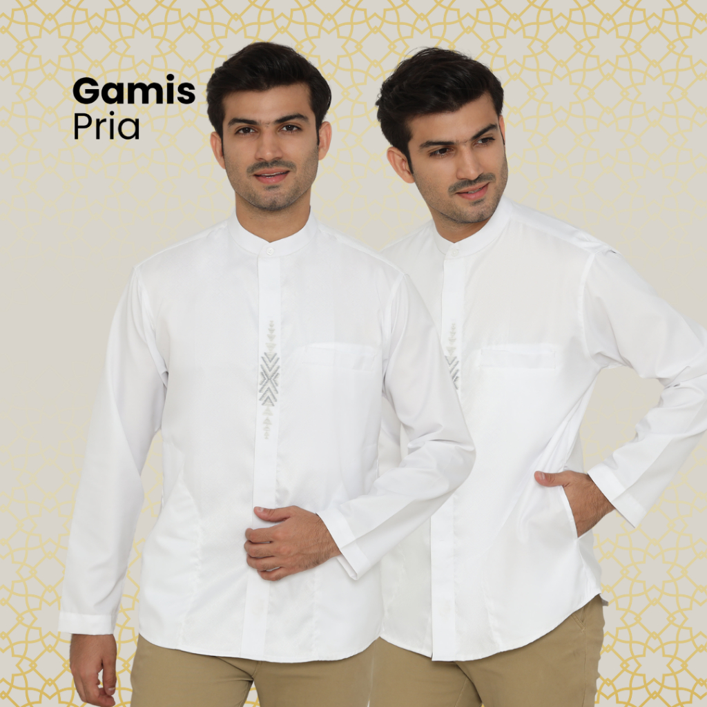 Baju Taqwa Putih Lengan Panjang At Thoha Motif Bordir Busana Muslim Oblong President - Gamis Pria