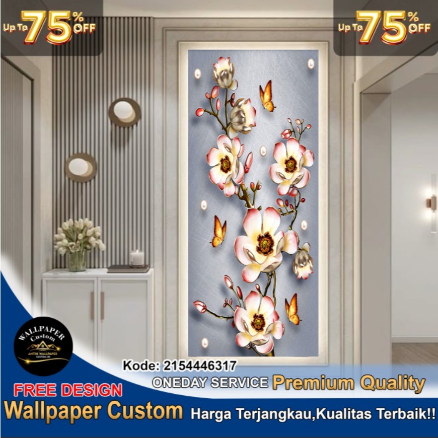 FNy Wallpaper Custom & Wallstiker Custom 3D Tema 3D Bunga Wallpaper Custom Wallpaper Ruang Tamu