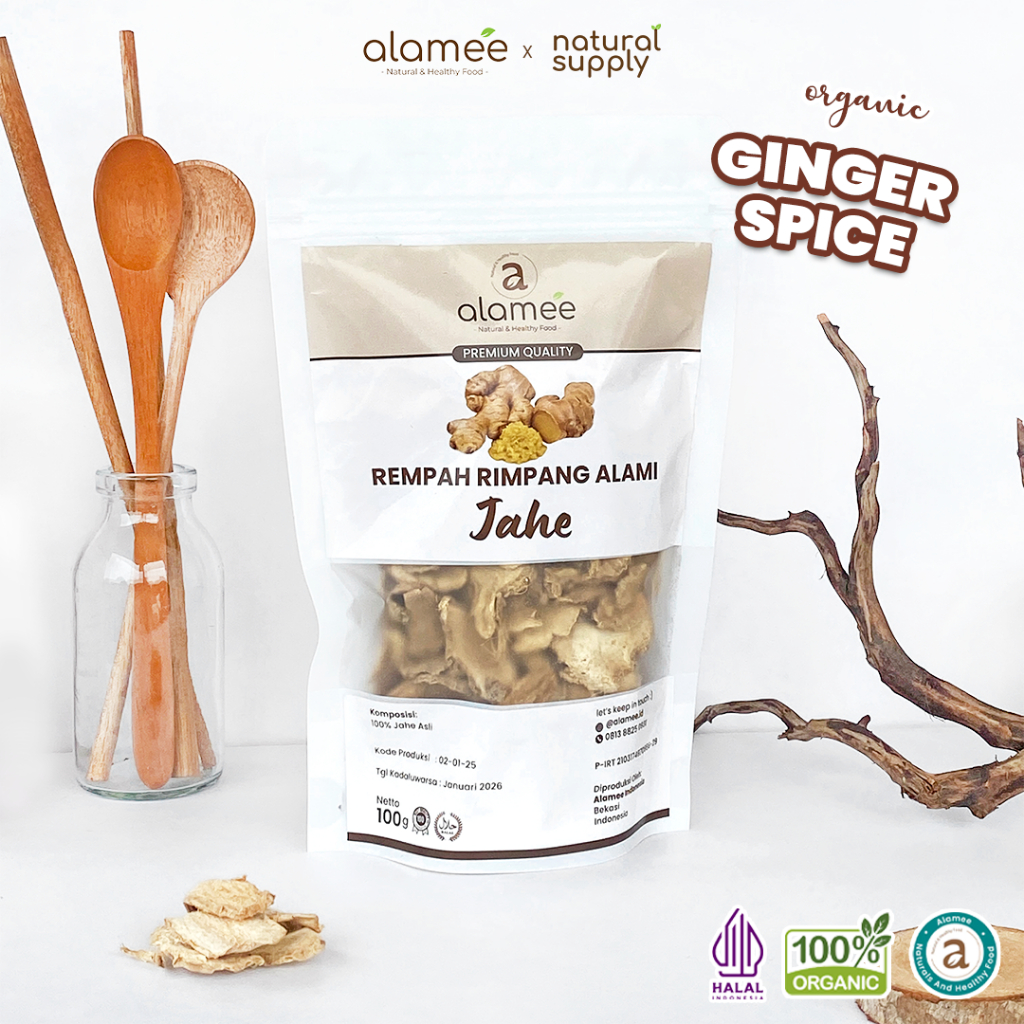 

ALAMEE Jahe Kering Iris Dried Ginger Rempah Rimpang Organik Alami Bumbu Masakan Masak Organic 100g