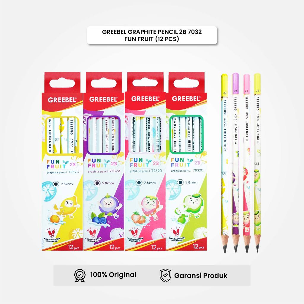 

GREEBEL Pensil kayu 2B Fun Fruite 7032 (12PCS/SET) Pensil Tulis Ujian Graphite