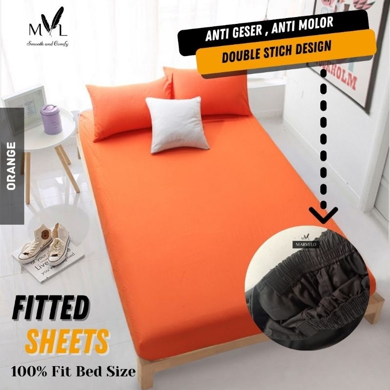 SPREI SET KATUN POLOS ukuran lengkap tinggi bed 30 cm by Marvelo  untuk Bed Single dan Double