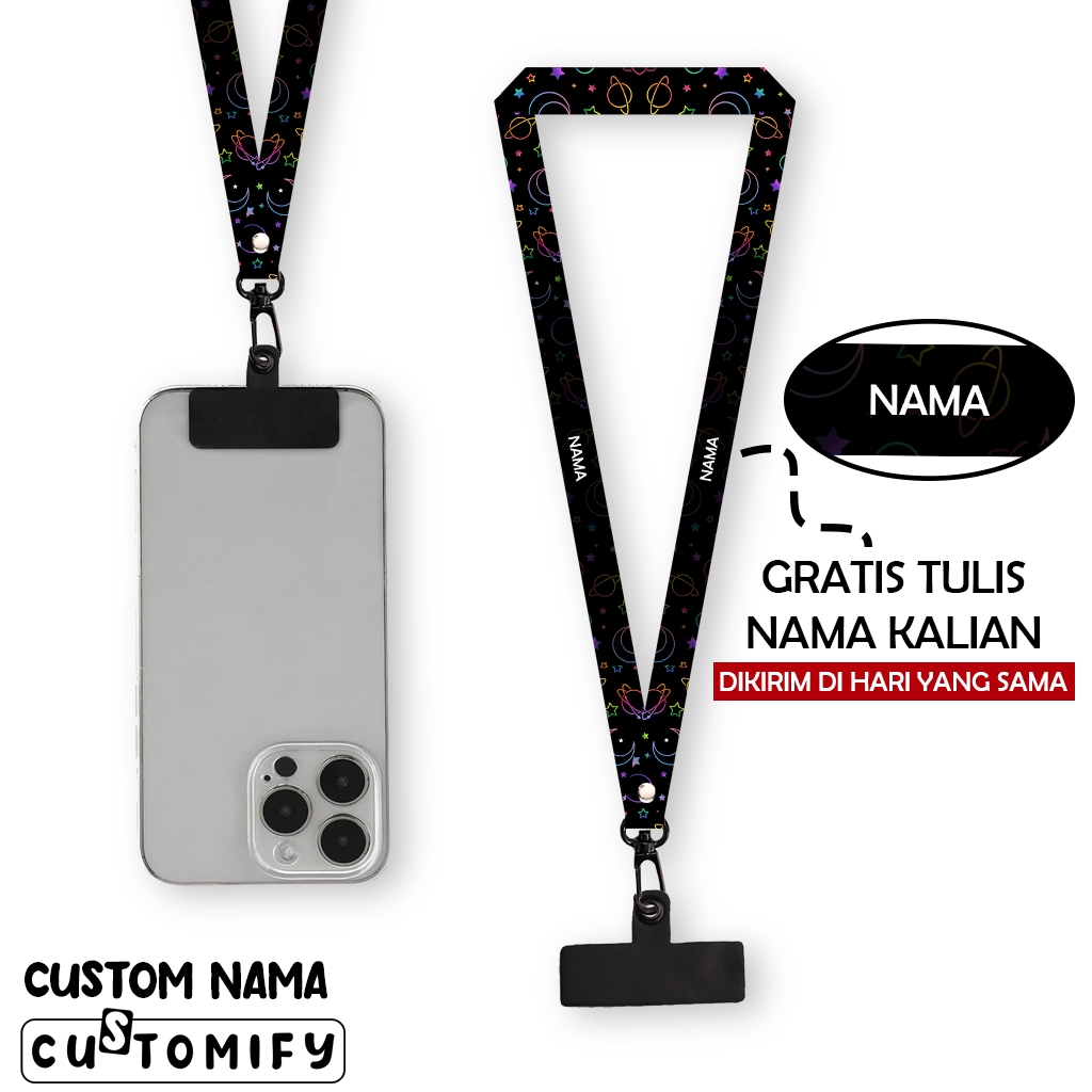 Lanyard Custom Nama Tali Gantungan Name Tag Bisa Tambah Nama 1,5 cm Printing 2 Sisi - Design 74