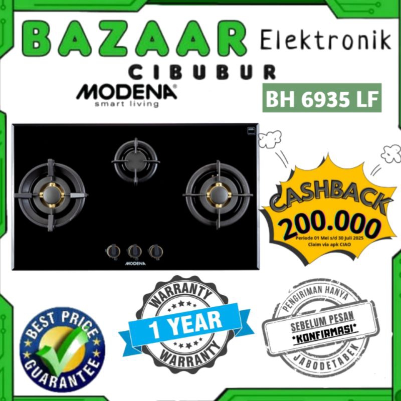 KOMPOR TANAM MODENA 3 TUNGKU BH6935LF 3 BURNERS BH 6935 LF 6935LF 90 CM