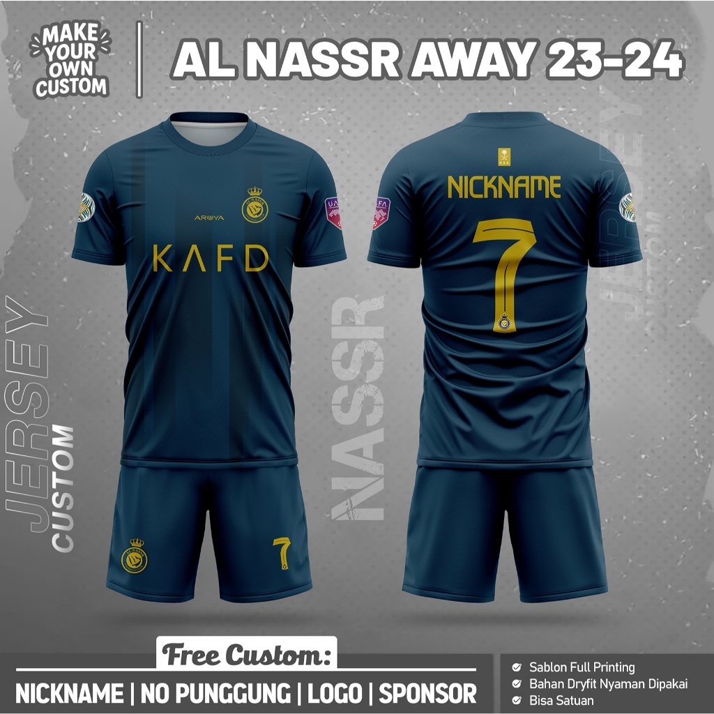 Jersey Bola KAFD Al Nassr Away 23-24 PENDEK Free Design Custom Nama