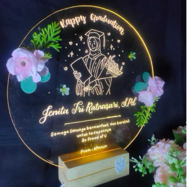 Akrilik Kado Estetik Wisuda Wedding Kayu LED