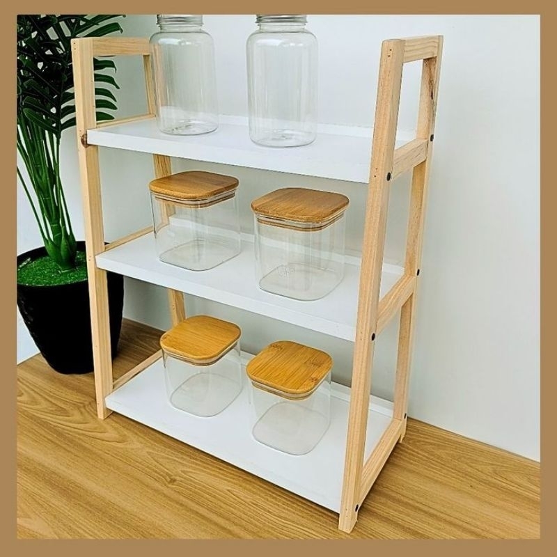 Rak Bumbu Susun 3 Rak Serbaguna Kayu Bumbu Toples