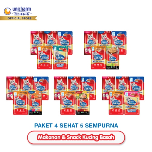 Unicharm Pet - Paket 4 Sehat 5 Sempurna - Makanan & Snack Kucing Basah