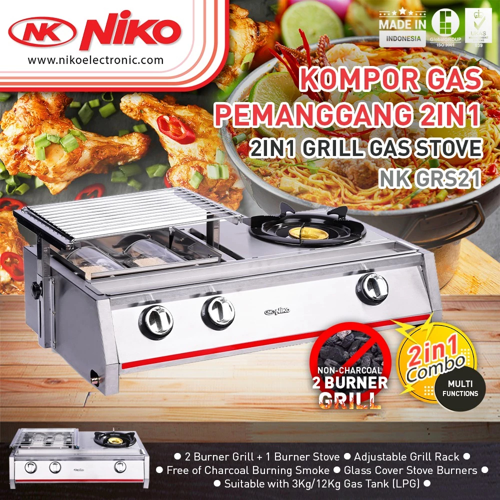 NIKO KOMPOR GAS PANGGANG 2 IN 1 / KOMPOR PANGGANG, SOSIS 2 IN 1 / KOMPOR MASAK NIKO GRS 21 GRS-21