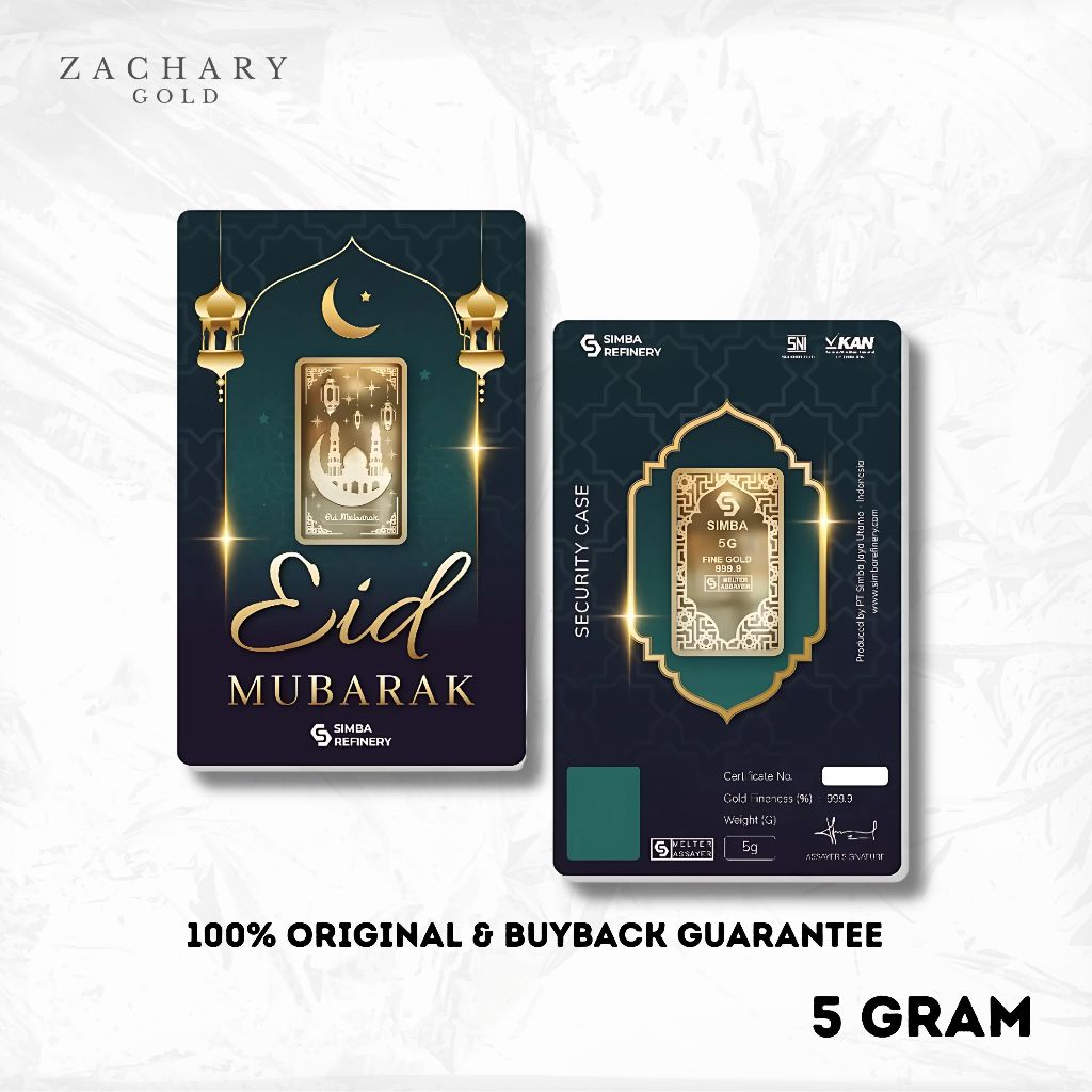 SIMBA Logam Mulia Emas 5 Gram Idul Fitri - LM Batangan Sertifikat Fine Gold 99.99% 24 Karat 999.9