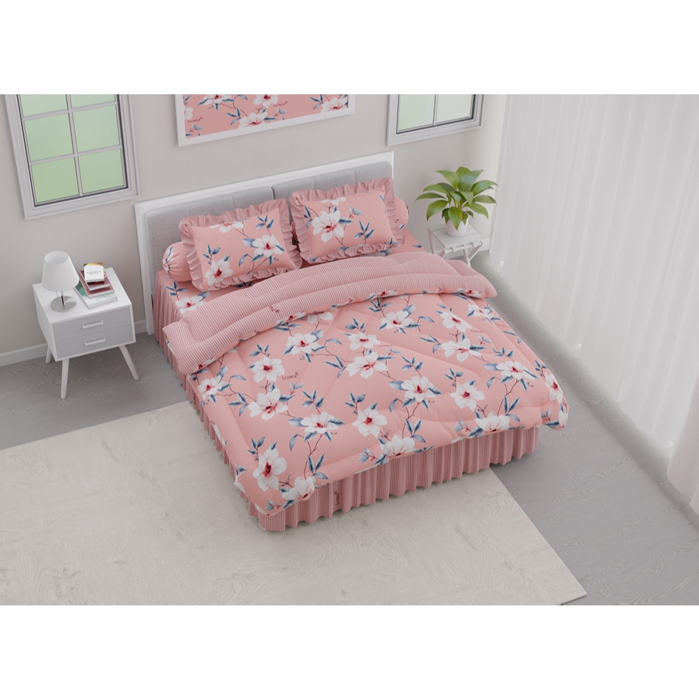 BEDCOVER SET CALIFORNIA RUMBAI KING SIZE 180X200 / QUEEN 160X200MOTIF BUNGA DAN LAINNYA