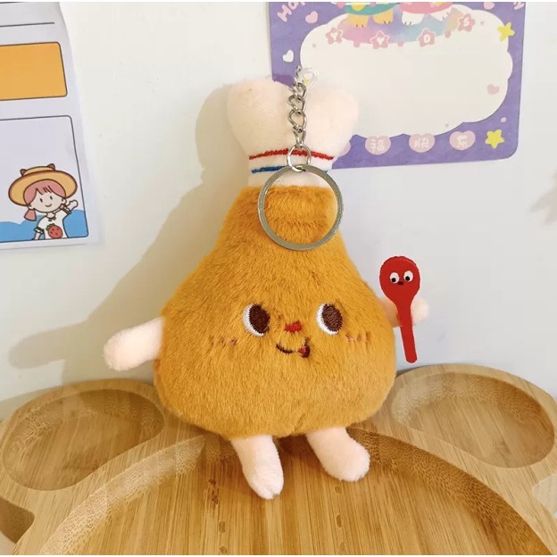AKSESORIS GANTUNGAN KUNCI TAS BURGER/KENTANG GORENG/PAHA AYAM/ROTI CUTE WARNA BAHAN BULU HALUS LEMBU