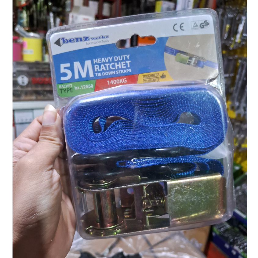 BENZ Tali Pengikat Barang 1 Inch X 5 Meter / Rachet Tie Down Webbing Belt 1 Ton x 5M / tali sound / 
