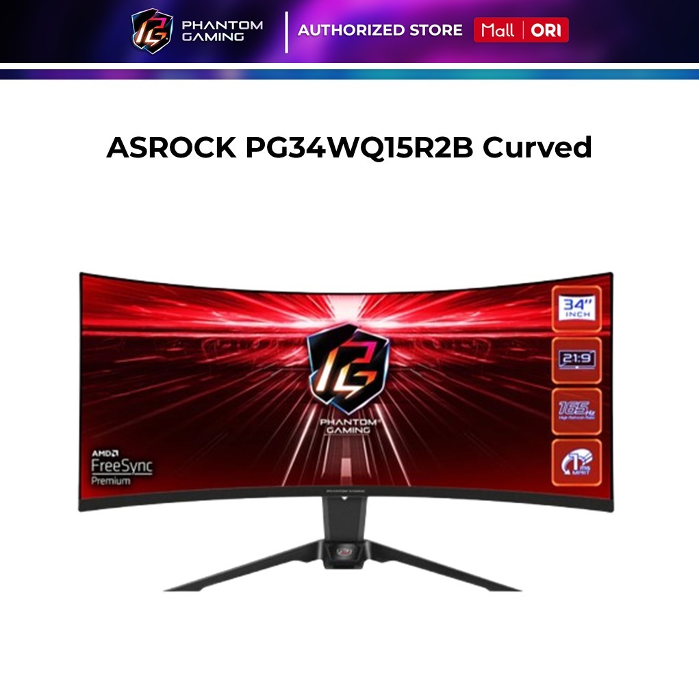 ASRock PG34WQ15R2B Monitor Gaming Curved 34 Inch WQHD 165Hz