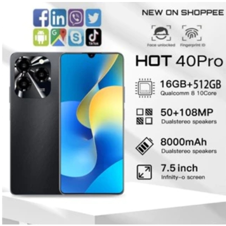 【2024 NEW】INFINlX HOT 40 PRO 16GB+512GB HD Handphone android 7000mAh 5G HP murah Smartphone 7.5inci 